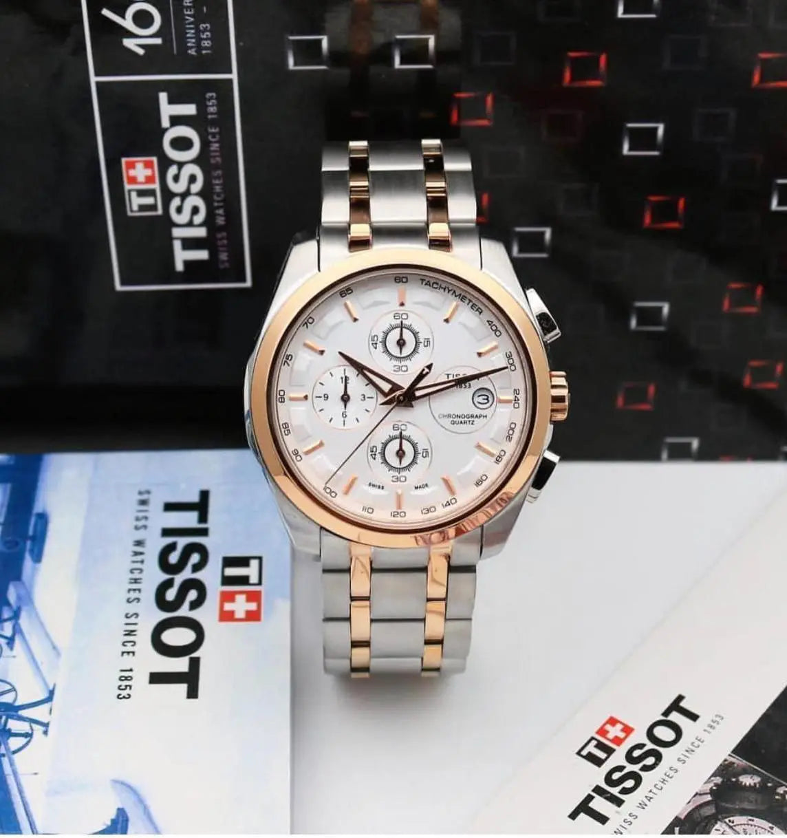 Classic Tissot 1853 Chronograph Watch – Featuring a round dial, quartz movement, and chronograph features, this men's watch offers both sophistication and accuracy.
