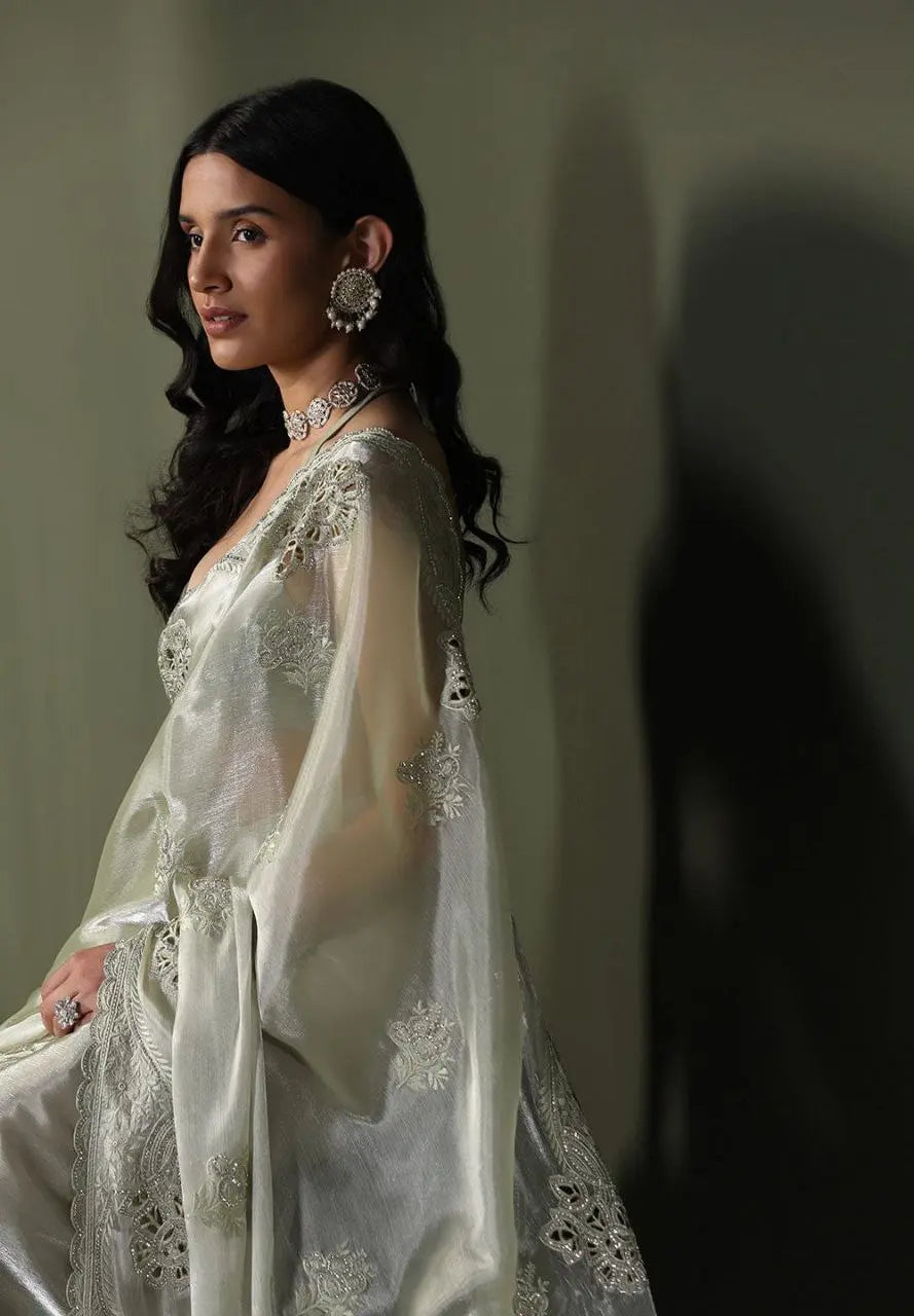 Burberry Silk Saree With Embroidery Cutwork and Stone Work Indian Party Saree NextBuy