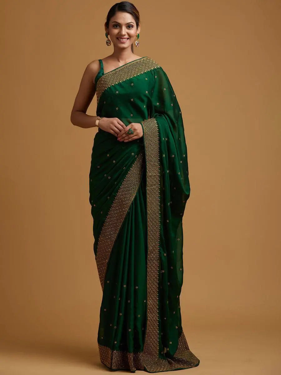 Green Zariwork Semi Crepe Designer Saree NextBuy