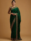 Green Zariwork Semi Crepe Designer Saree NextBuy