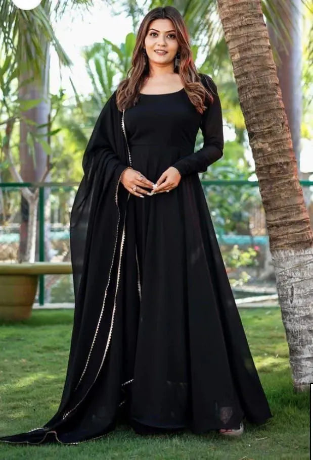 Black Flared Kurta With Dupatta NextBuy