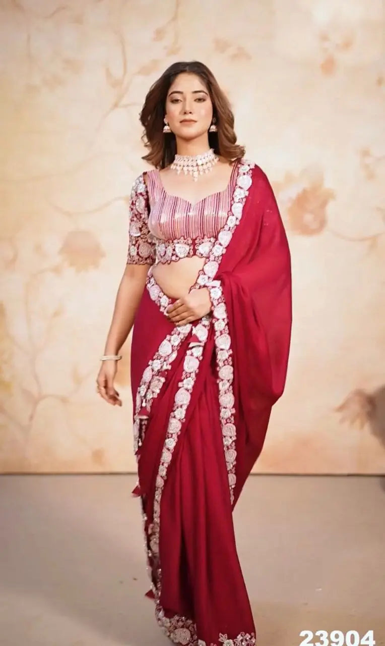 DESIGNER HEAVY EMBRODERY WORK FULLY STICHED BLOUSE SAREE NextBuy