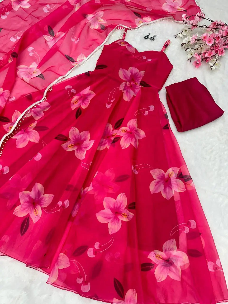 Digital Printed Organza Silk Anarkali Suit With Huge Flair NextBuy