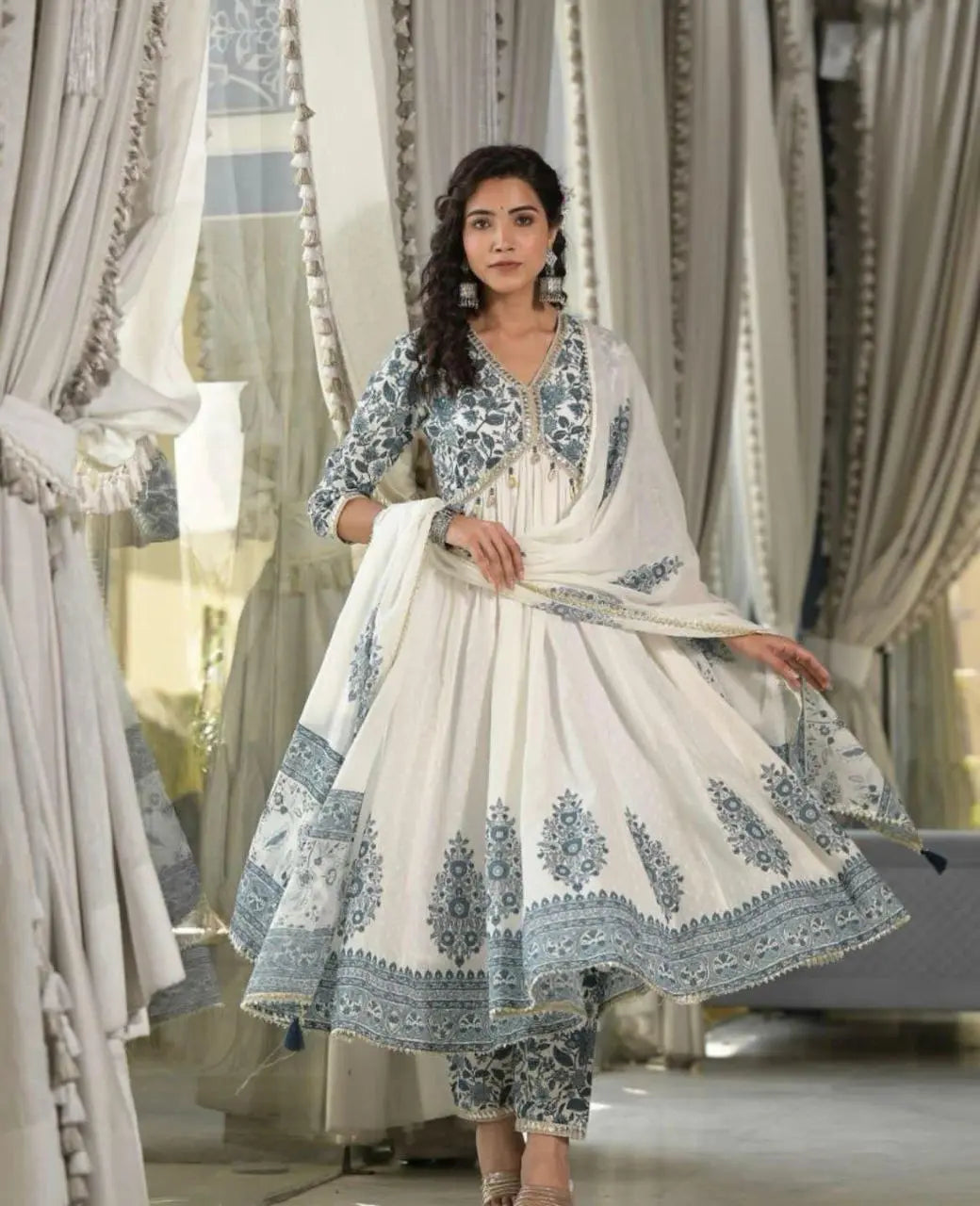 Stylish Alia Cotton Flair Kurti With Pant And Malmal Dupatta NextBuy