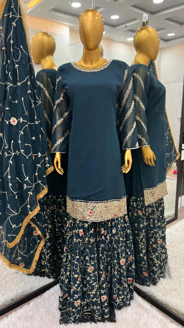 Heavy Faux Georgette With Embroidery Sequence Work with Sleeve and Heavy Lace Work NextBuy