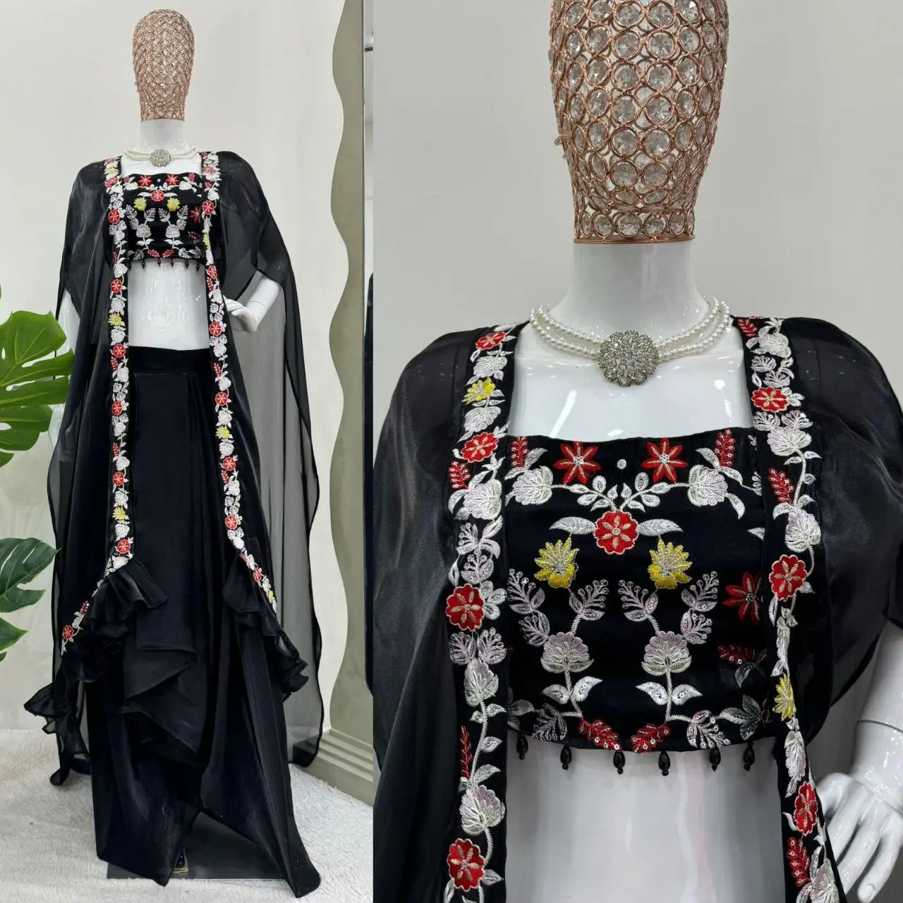 Ready to Wear Dhoti Style with Shrug & Unstitch Choli – Tabby Organza with Sequence Work NextBuy