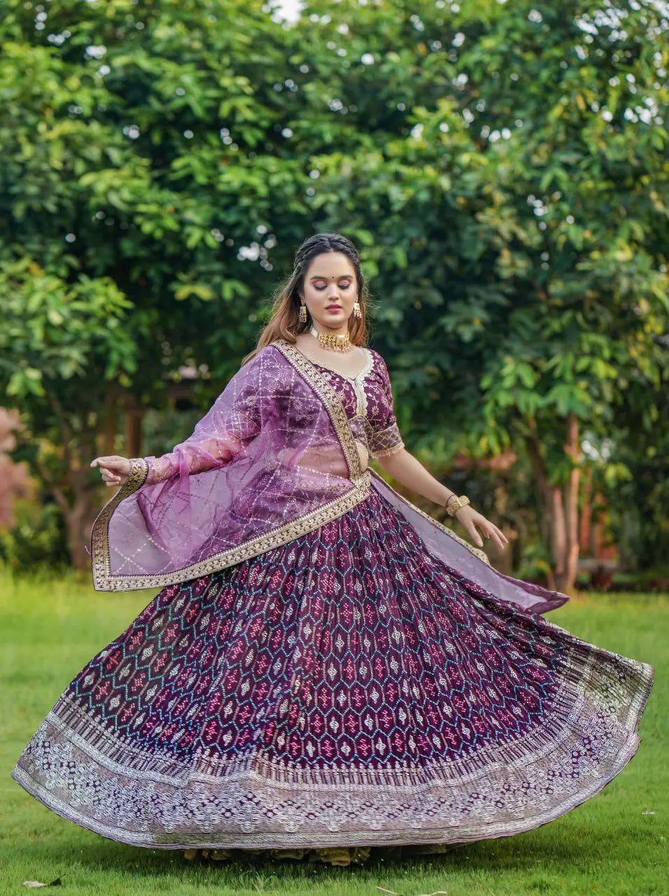Wine Varnish Lehenga Choli - And Kurta Bottom Set Combo (Full Stitched) NextBuy