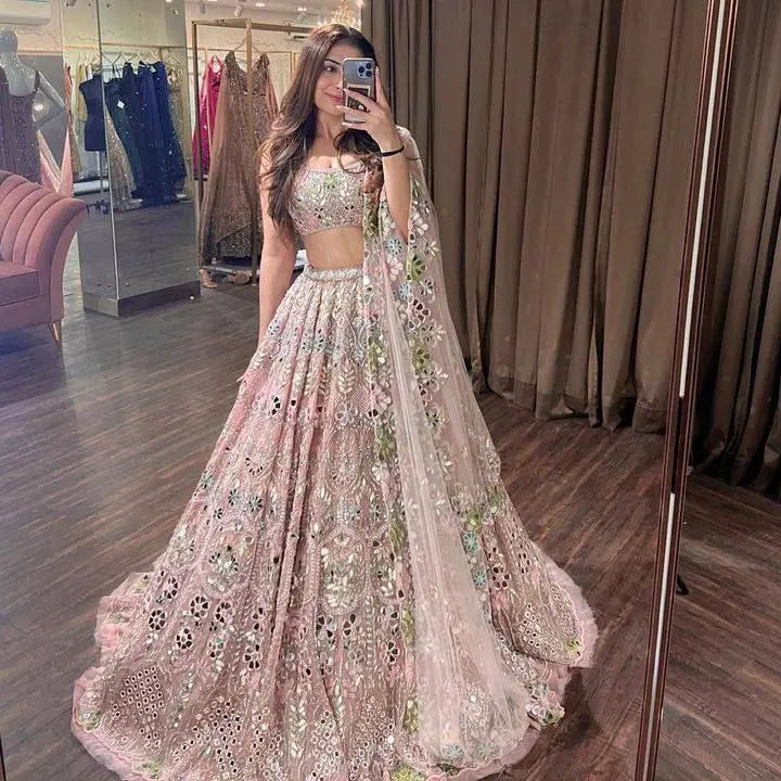 Launching Exclusive 4-Meter Flare Real Mirror Embroidery Sequins Work Lehenga NextBuy