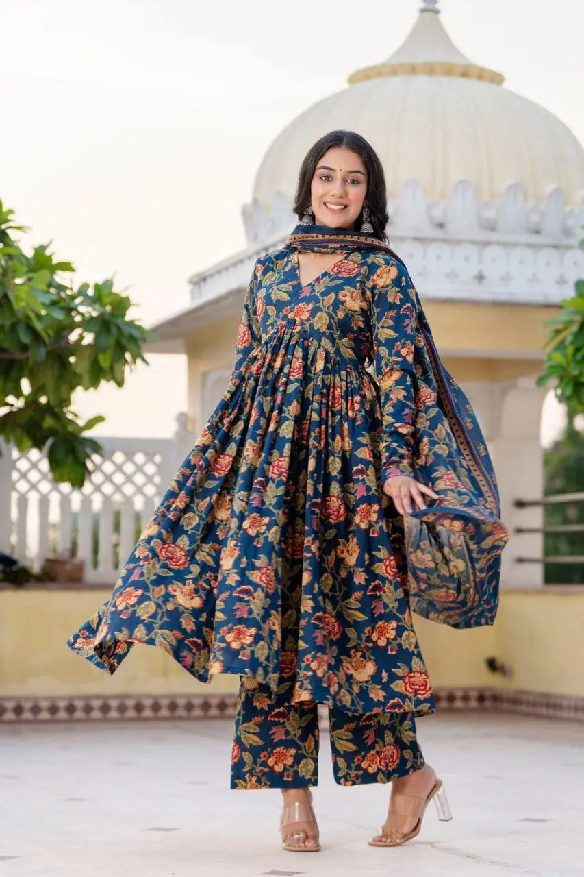 New Color Launch – Voluminous Anarkali Suit Set in Pure Cotton 60/60 NextBuy