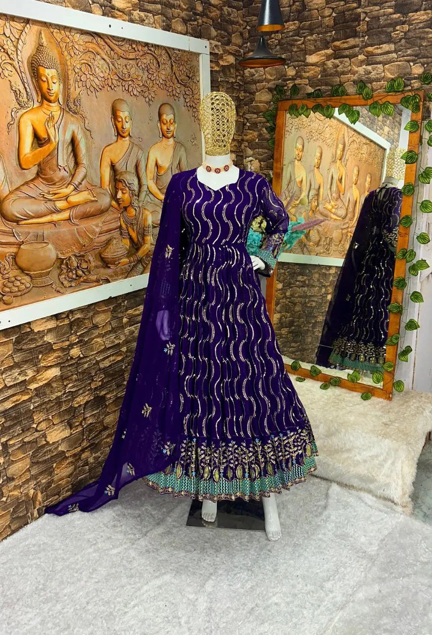 Party Wear Designer Gown with Heavy Embroidery Work – Premium Quality Fabric