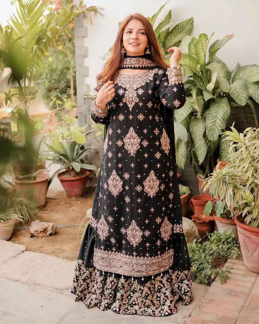 Heavy Faux Georgette Eid Sharara Set with Silk Inner