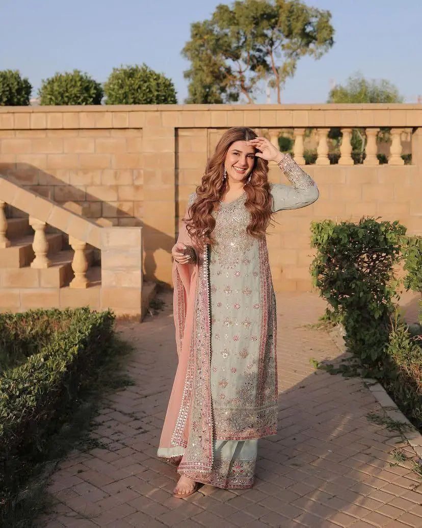 Elegant Sharara Suit in Fox Georgette with Intricate Embroidery Sequence