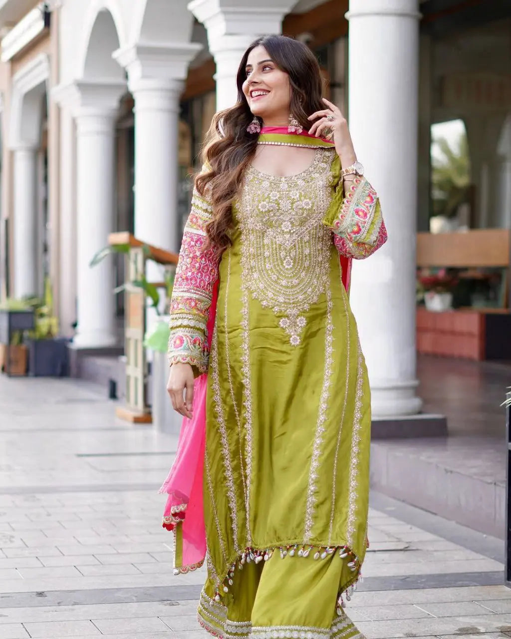 Embroidered Sequin Work Eid Outfit with Dupatta