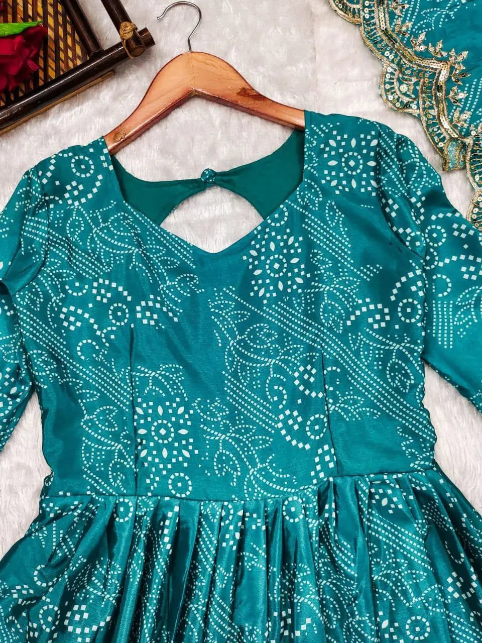Green Bandhani Suit for Women – Stylish digital print outfit perfect for festive occasions.