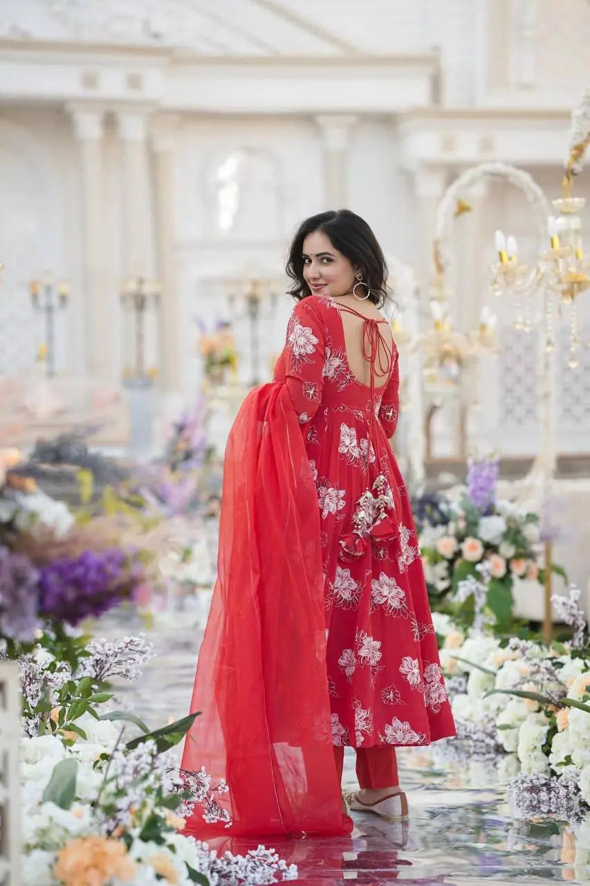 Embroidered Georgette Anarkali Suit – Flowy and breathable fabric with beautiful embroidery details.