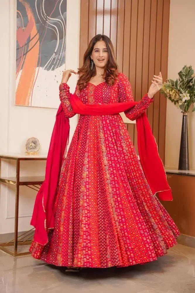 Anarkali Maxi Dress with Dupatta – Elegant wedding and festive wear with gota detailing.