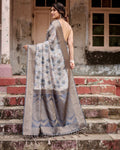 Elegant Banarasi Digital Printed Silk Saree – Charcoal Grey | Wedding & Party Wear NextBuy