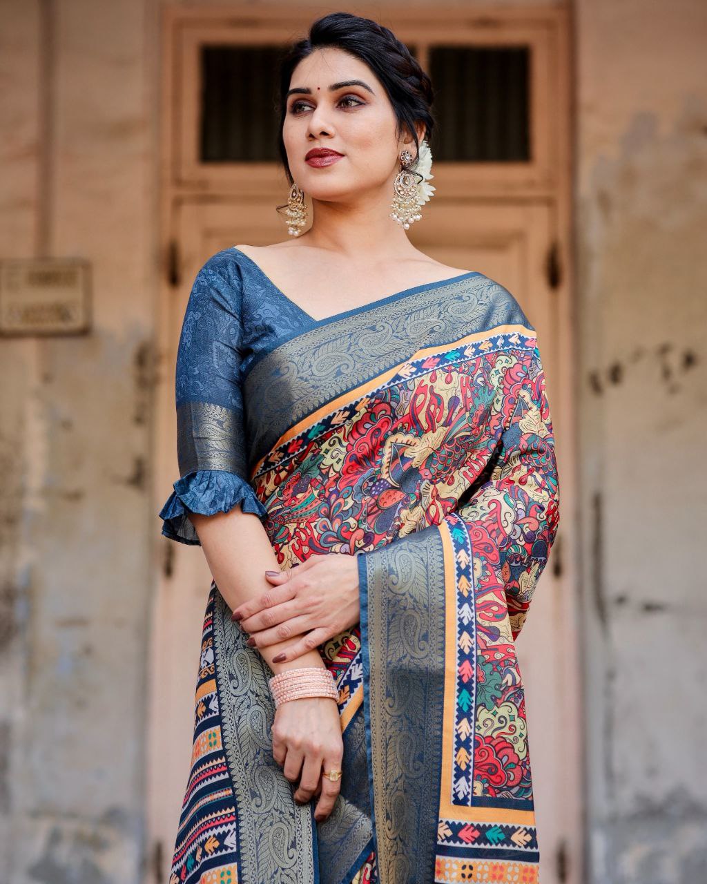 Banarasi Silk Digital Print Saree – Designer Wedding Saree Online NextBuy
