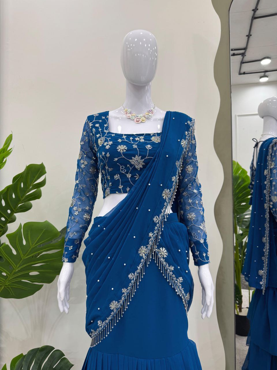 Premium Faux Georgette Lehenga Saree – Embroidered & Sequined NextBuy