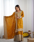 Chinnon Silk Embroidered Top with Sharara Plazo and Dupatta – Women’s Ethnic Set NextBuy