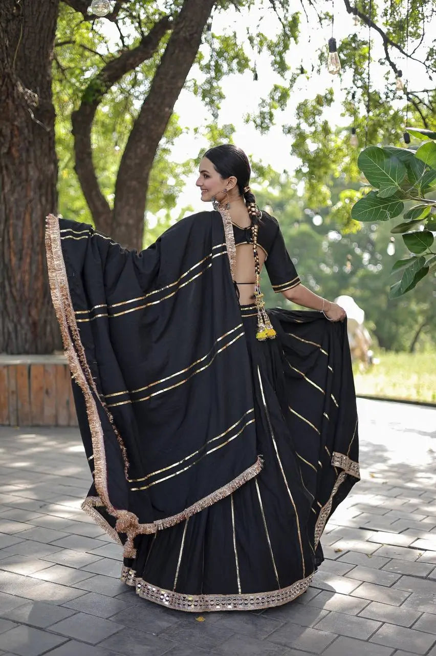 Adorable Black Rayon Lehenga- Choli & Dupatta Set - NextBuy