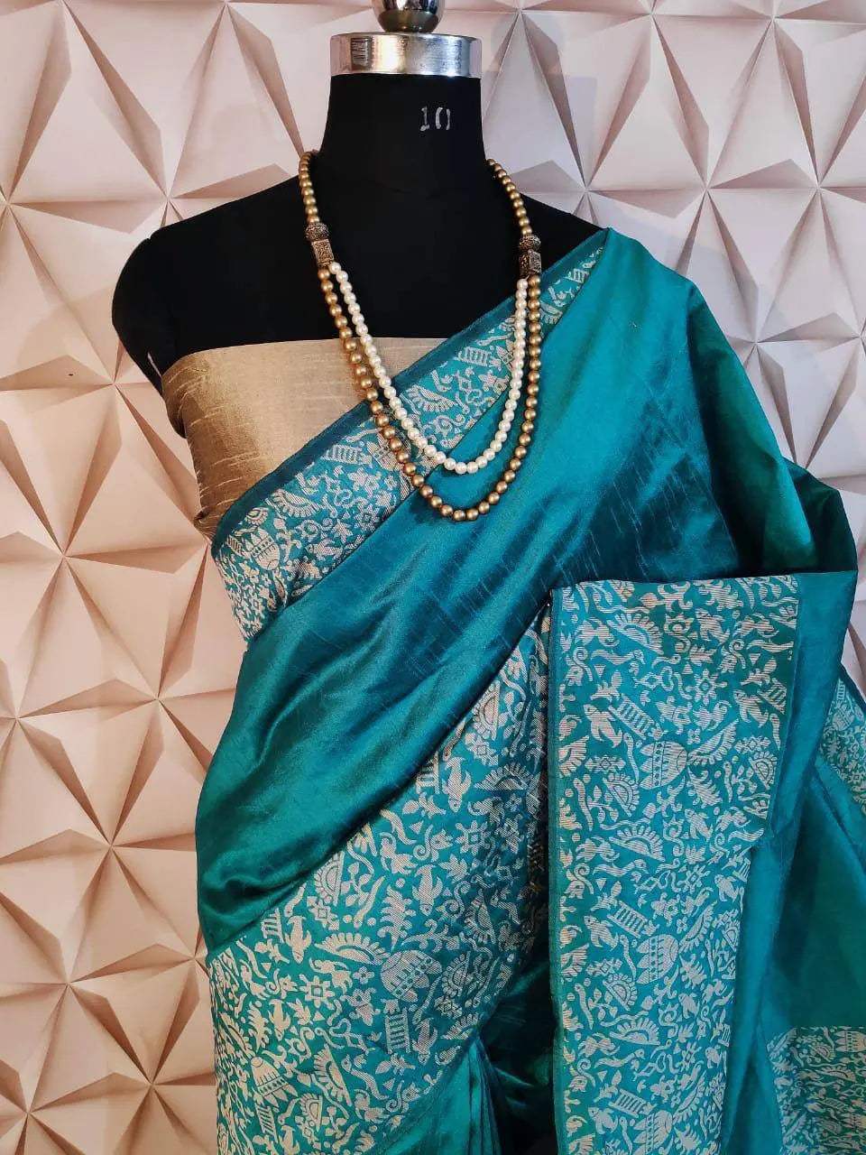 Anglori Handloom Raw Silk Saree with Kalamkari Weaving Border and Rich Pallu with Tradional Tassels at Pallu and Contrast Blouse Piece - NextBuy