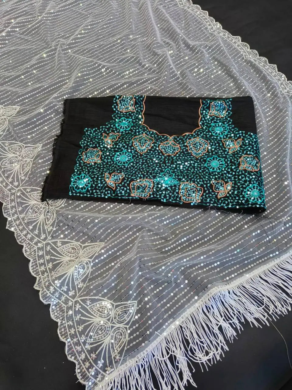 Heavy Quality Mono net fabric with beautiful 5mm sequence Saree &amp; Multy Embroidery work &amp; Cutwork Border in Saree - NextBuy