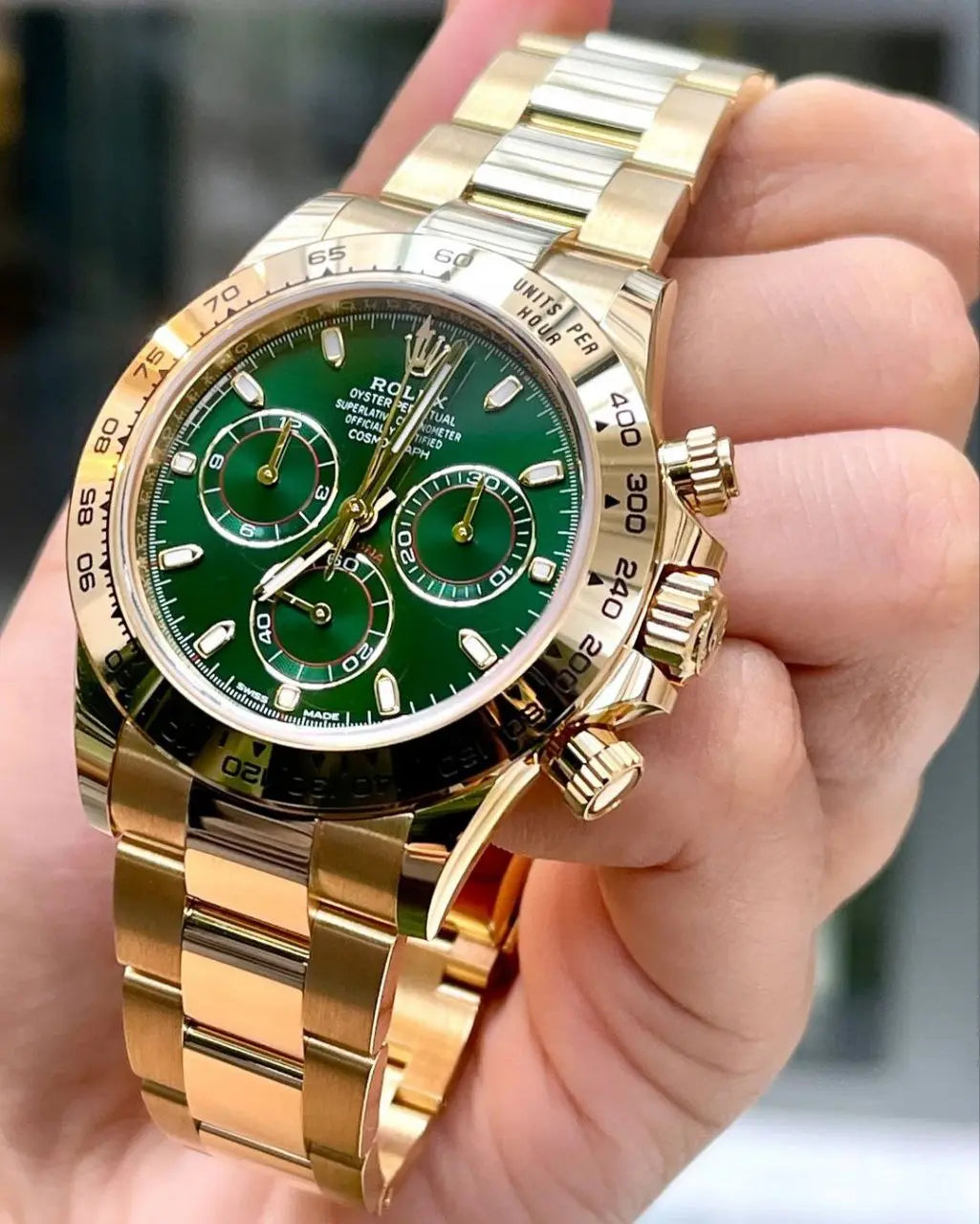 Rolex Cosmograph Daytona Green Dial with Gold Ring – Premium Mechanical Chronograph Watch for Men NextBuy