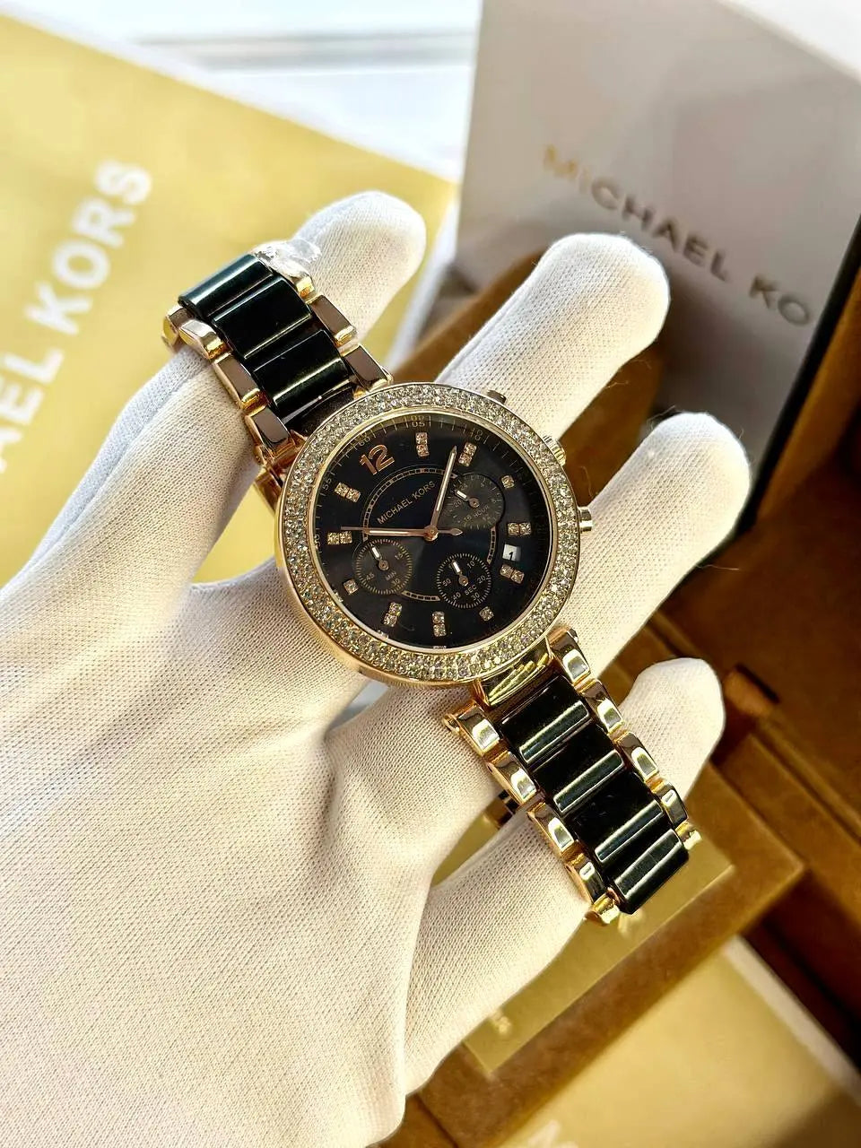 Michael Kors Luxury Black & Gold Stylish Girls Watch NextBuy