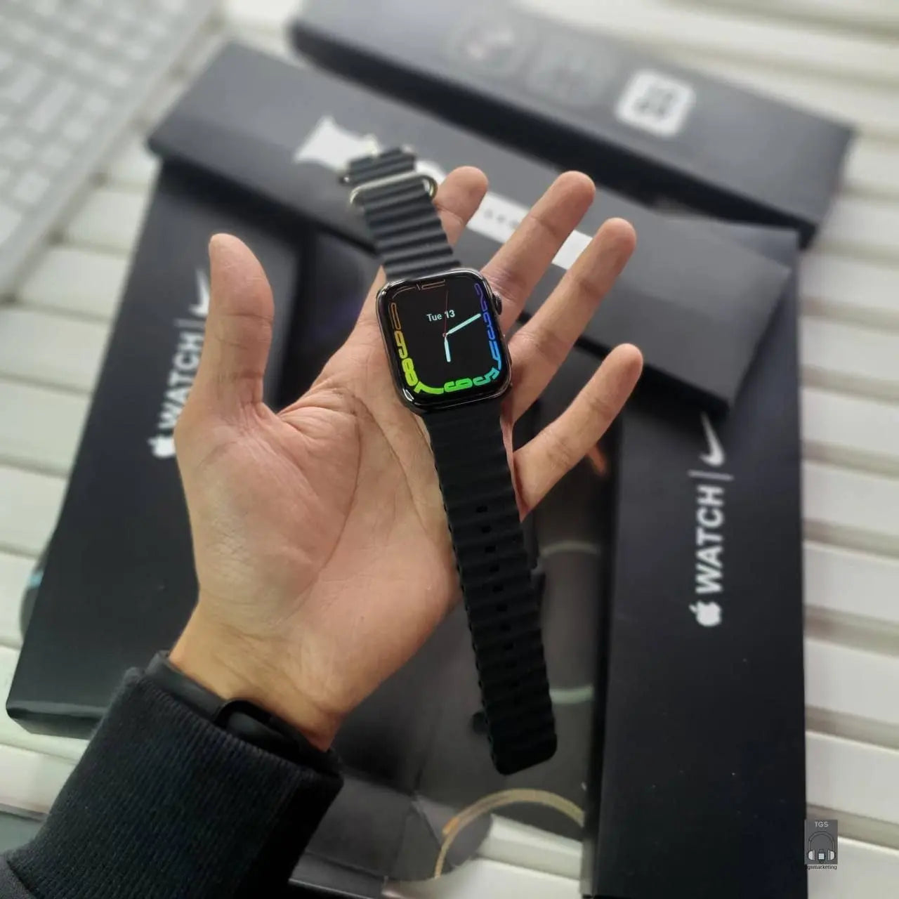 Apple-Inspired Smartwatch with Ocean Strap – A high-quality smartwatch with a stylish strap, heart rate monitoring, and comprehensive fitness tracking.