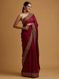 Wine Zariwork Semi Crepe Designer Saree NextBuy