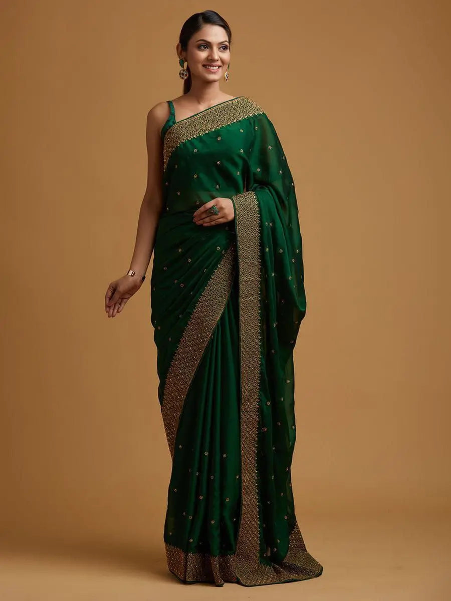 Green Zariwork Semi Crepe Designer Saree NextBuy
