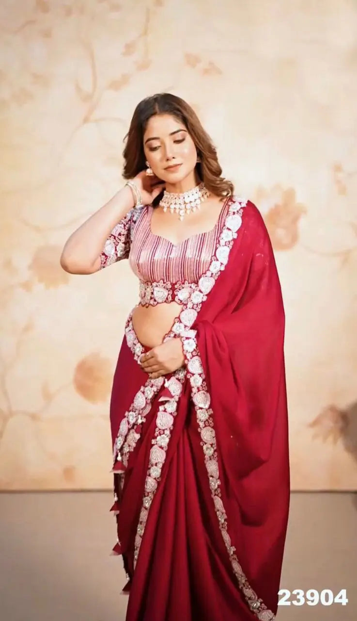 DESIGNER HEAVY EMBRODERY WORK FULLY STICHED BLOUSE SAREE NextBuy