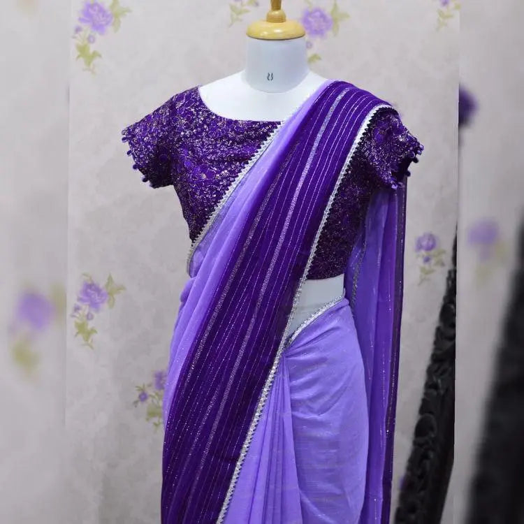 Beautiful Pure Georgette Saree with Print on All Side Attached Heavy Lace NextBuy