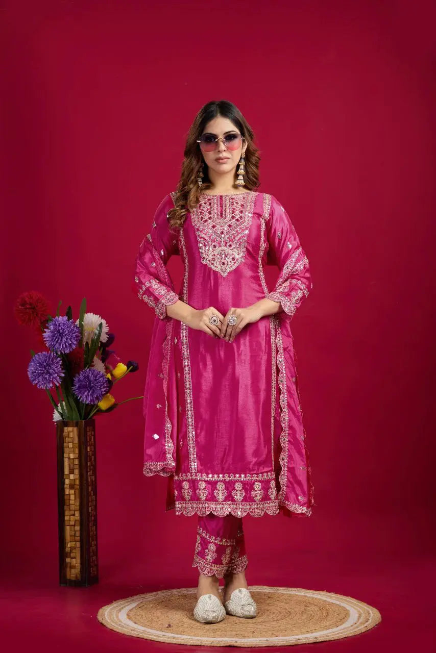 Presenting New Collection Heavy Chinon Silk Top-Bottom And Dupatta Set Fully Stitched Ready To Wear NextBuy