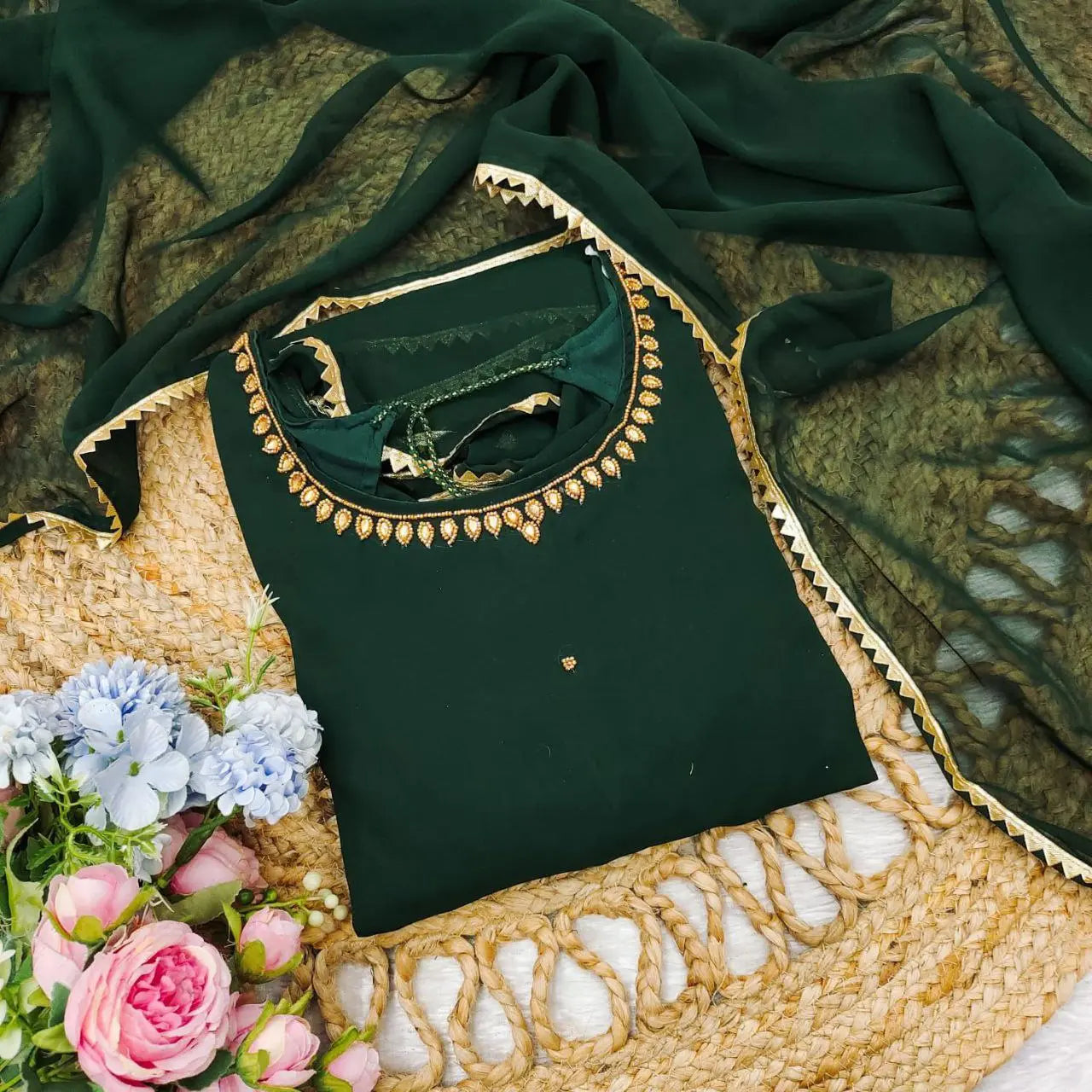 Solid fox Georgette Maxi Dress With Dupatta Pair NextBuy