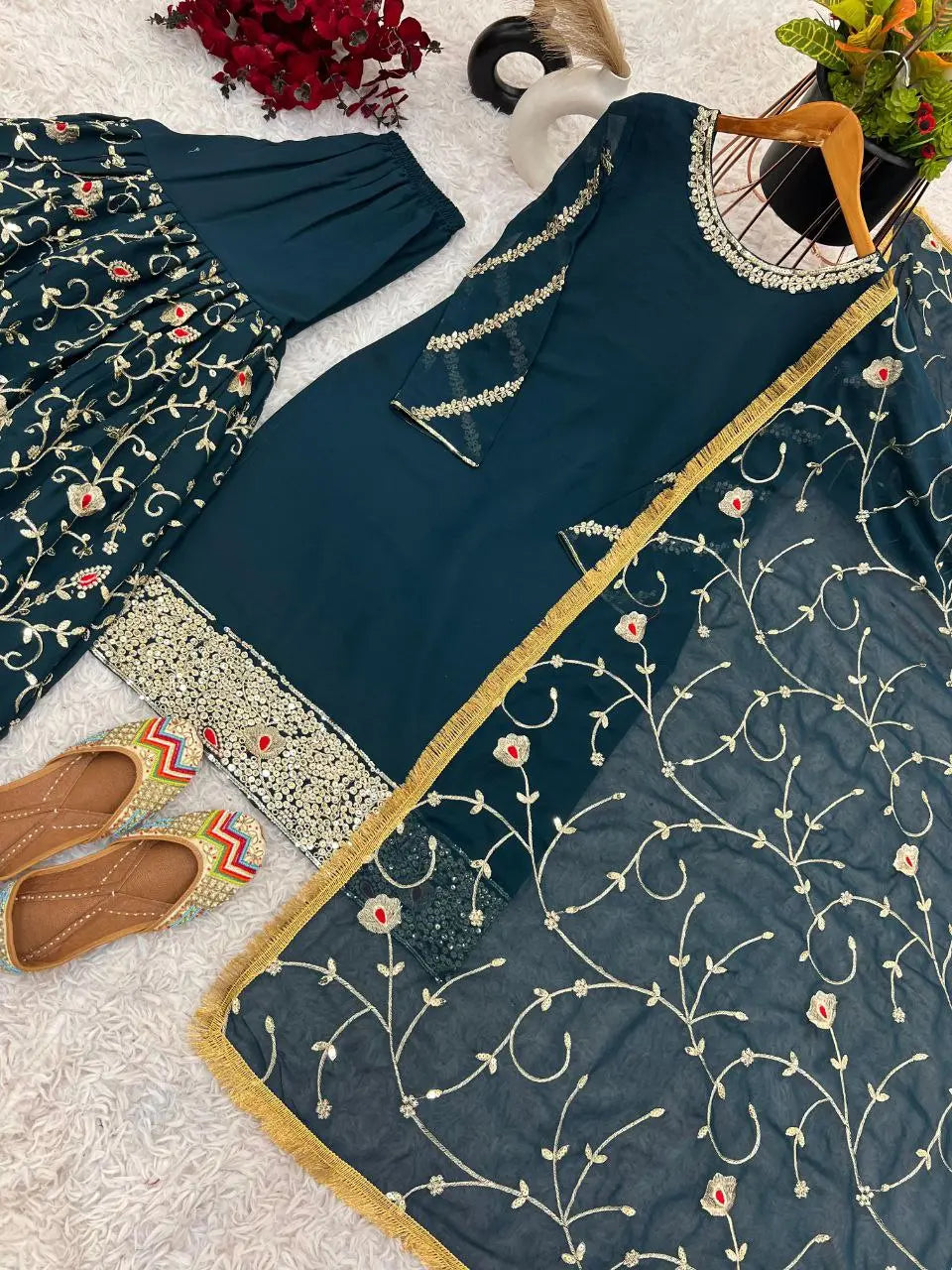 Heavy Faux Georgette With Embroidery Sequence Work with Sleeve and Heavy Lace Work NextBuy