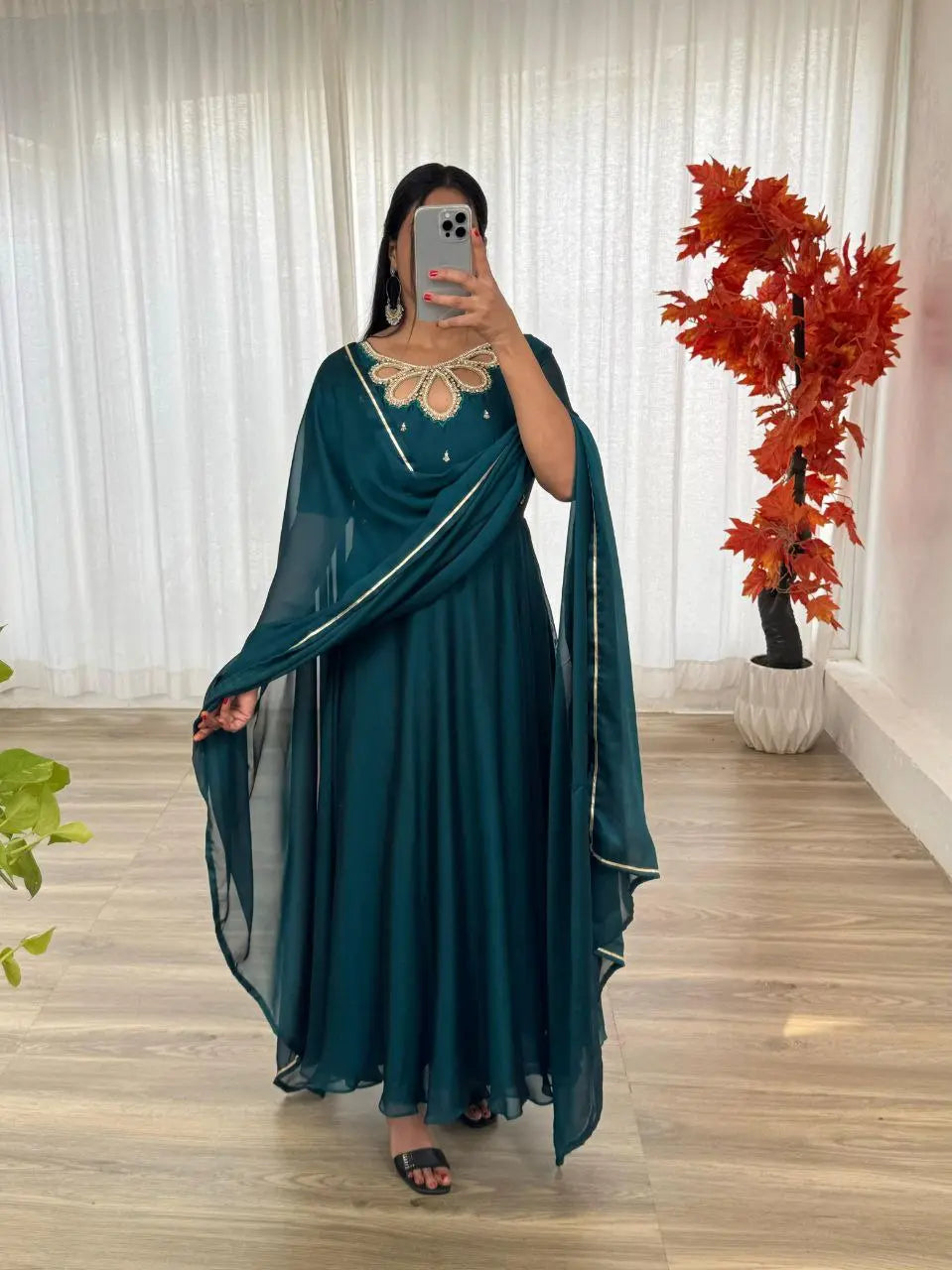 New Party Wear Rangoli Georgette Gown with Dupatta – Elegant Two-Tone Maroon Red Gown Set NextBuy