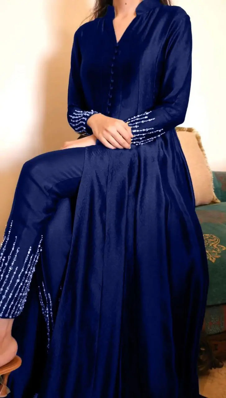 Premium Designer Chinon Silk Top & Pant Set with Thread & Sequence Work NextBuy