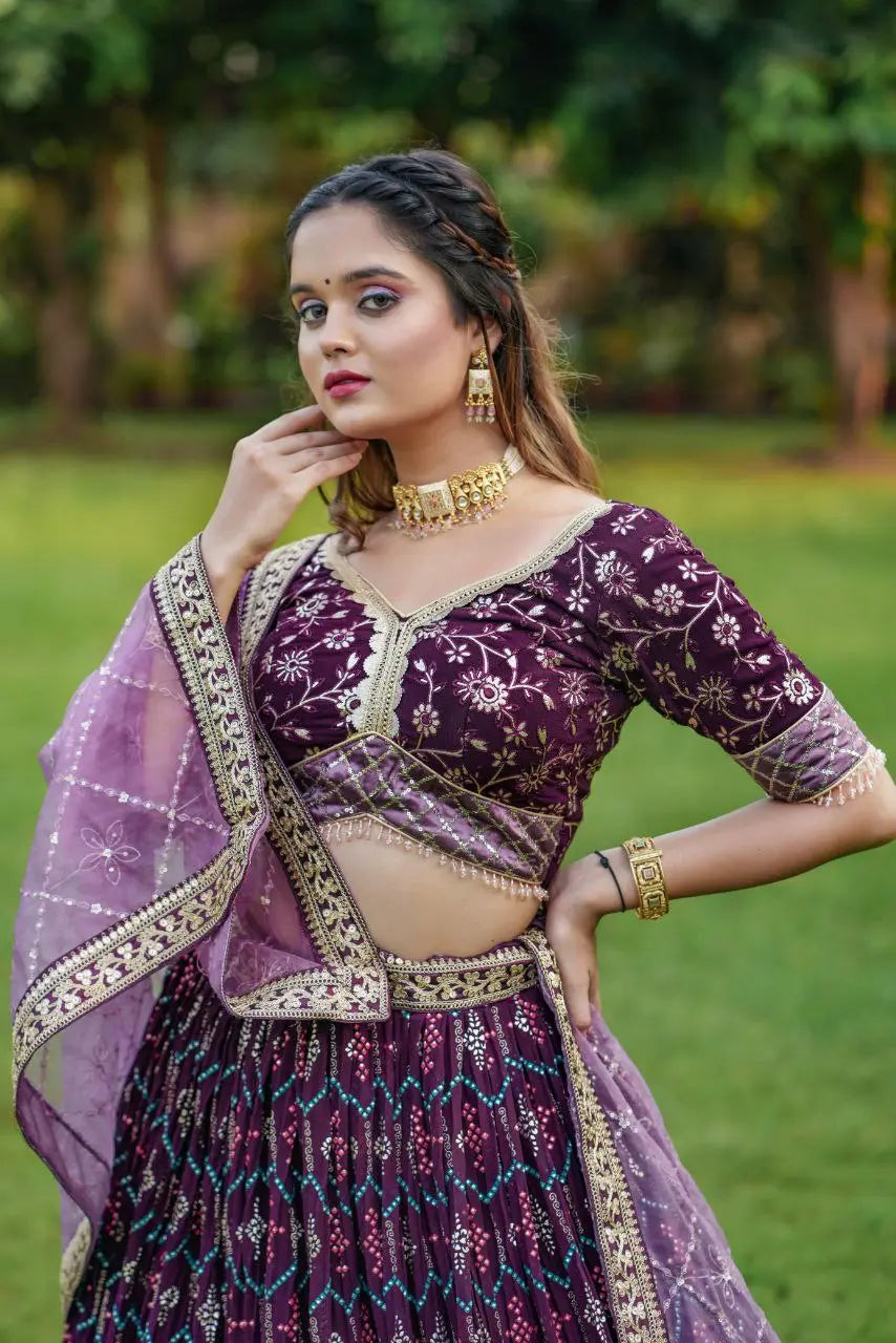 Wine Varnish Lehenga Choli - And Kurta Bottom Set Combo (Full Stitched) NextBuy