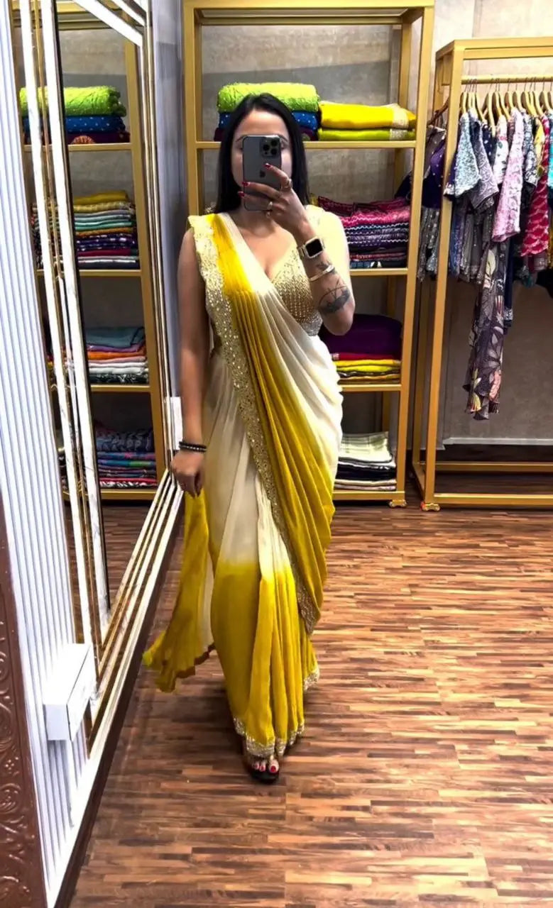 Super Trending Embroidery Cording Work Ready-to-Wear Saree NextBuy