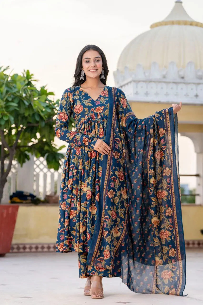 New Color Launch – Voluminous Anarkali Suit Set in Pure Cotton 60/60 NextBuy