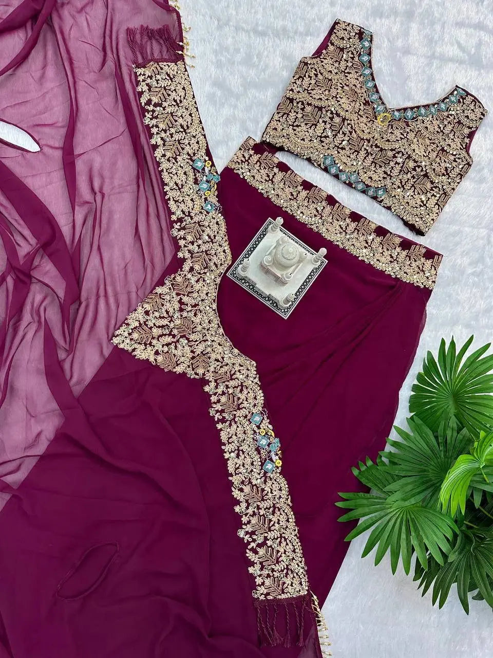 Premium Designer Indo-Western Lehenga with Full Embroidery Work – Sarara, Shrug & Blouse Set NextBuy