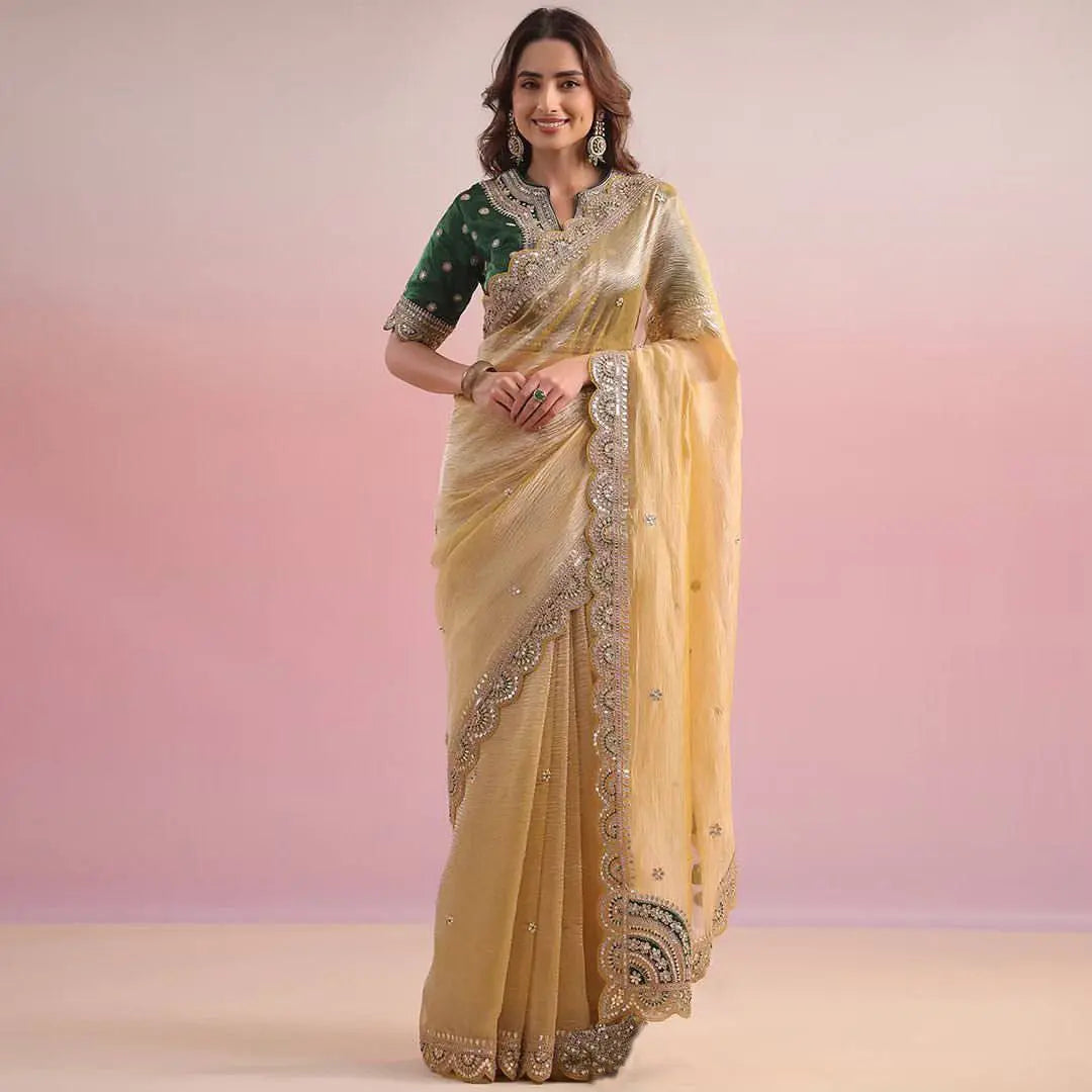 Elegant Designer Saree with Saree Blouse Designs & Sequins Work – Blouse in Mono Bengali Silk NextBuy
