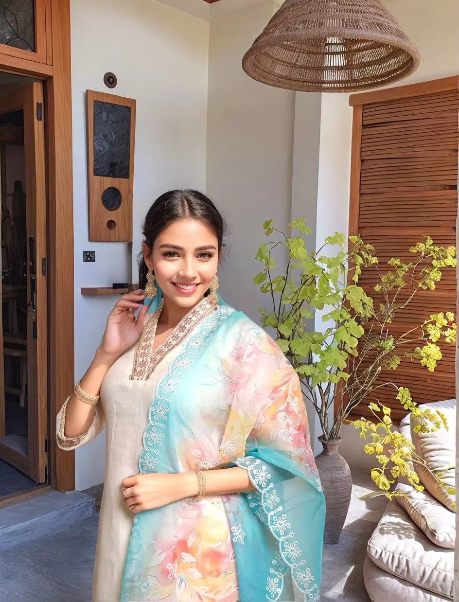 Heavy Embroidered Pv Chanderi Cotton Set for Festive Occasions
