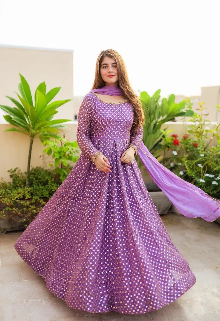 Elegant Anarkali Suit with Fox Georgette Fabric and Intricate Sequins Embroidery