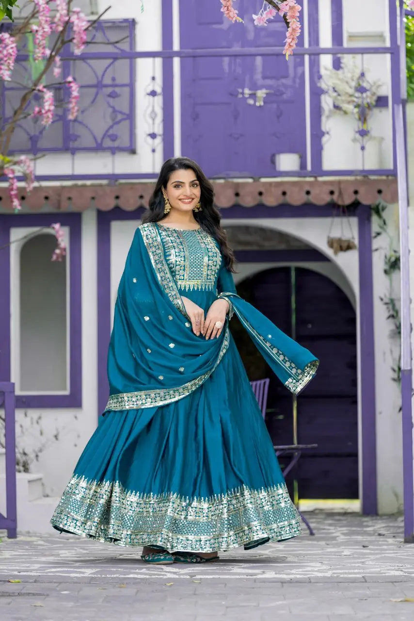 Heavy Designer Party Wear Gown with Dupatta in Embroidery Sequence Work