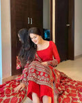 Heavy Embroidered Red Suit Set with Patola Dupatta – Perfect for Festive Wear