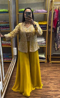 Stylish Ready Made Plazzo Set with Floral Embroidery Blouse & Shrug