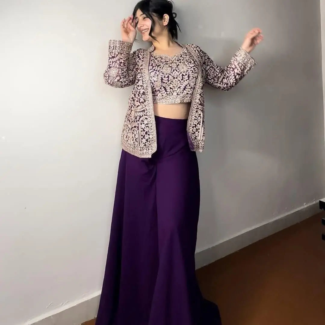 Modern Ready Made Plazzo Set with Designer Aari Embroidery Blouse